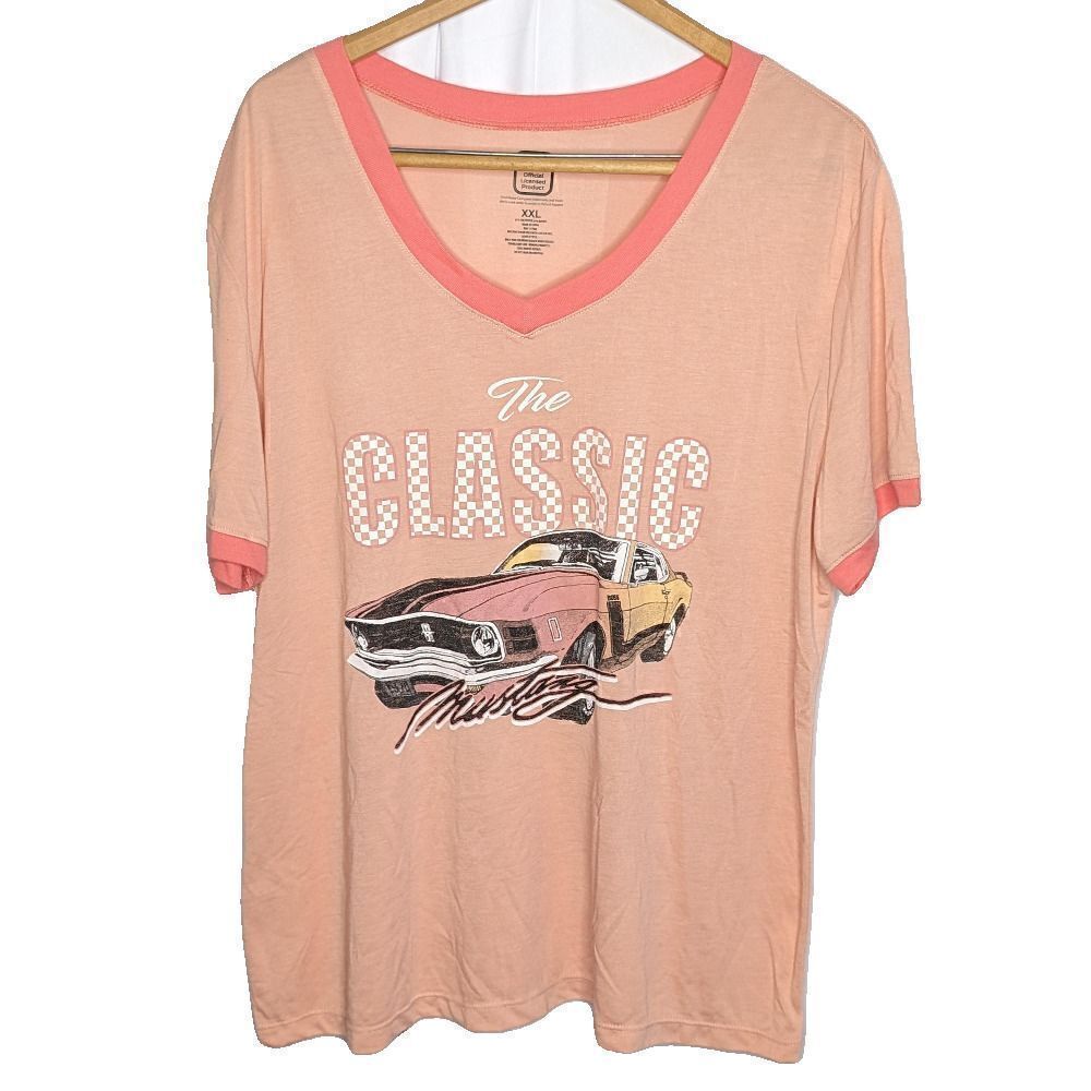 Ford Motor Company T-Shirt V-Neck Pink "The Classic Mustang" Size XXL